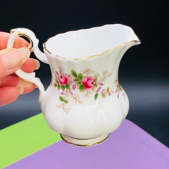 Vintage 60s Royal Albert England Lavender Rose Creamer: Gilded Bone China - Picture 2 of 10